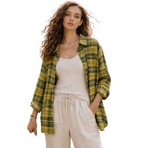 SILK Essentials Plaid Silk Shirt Jacket Coastal Casual Cottagecore Womens XL